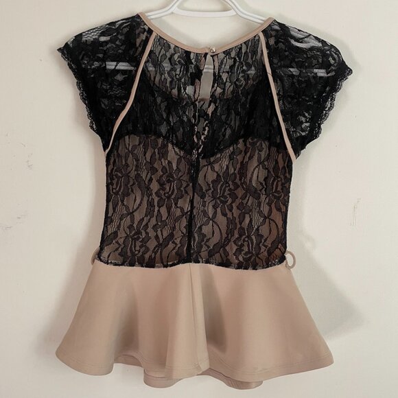 Beige Peplum Top with Black Lace - Picture 9 of 9